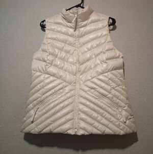 Talbots Vest Coat Women Ivory Down Puffer SzMP Zipper Up